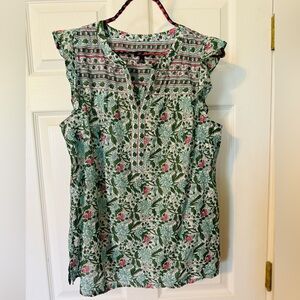 Talbots Green and Pink Floral Blouse size M